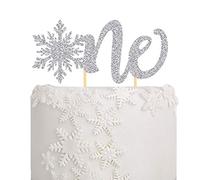 Snowflake One Cake Topper Silver Glittery Winter Wonderland Theme Party Decorations for Kid's First Birthday Party Supplies (silver)