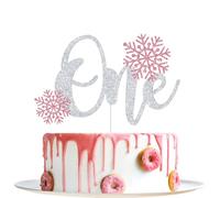 Snowflake One Cake Topper, Winter Onederland 1st Birthday Decorations, Frozen Winter Wonderland First Birthday Baby Shower Party Decorations (Silver and Pink)