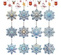 Snowflake Ornaments | 24Piece Blue Double-Sided Pendant | 2D Christmas Snowflake Decoration with Hook,for Classroom Winter Party Wonderland Birthday Home Office