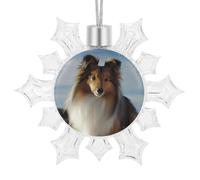 Snowflake Ornaments Cute Shetland Dog Printed Christmas Tree Hanging Decorations