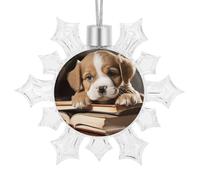Snowflake Ornaments Puppy Dog with Book Printed Christmas Tree Hanging Decorations