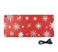 Snowflake Pattern on Red Background PU Heated Large Mouse Pad 31.5 x 13 in Winter Warmer Desk Writing Pad for Keyboard Desk Gaming,Study