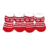 Snowflake Pet Dog Cat Non-Slip Socks with Paw Prints, Red and White, Size S, Cotton Spandex, Set of 4