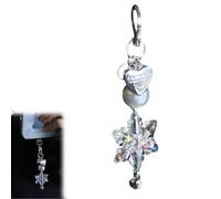 Snowflake Phone Charm for Women - Shiny Winter Pendant with White Pearl & Bow, Short Chain Strap for Iphone & Android
