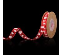 Snowflake Ribbon, Polyester Fibre Thin Christmas Ribbon Red White Snow Xmas Ribbon for Winter Holiday Christmas Tree Decoration Gift Wrapping Package Garland