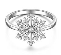 Snowflake Ring Winter Rings 925 Sterling Silver Snowflake Ring Simple Gifts for Women Elegant Rings Dainty Christmas Holiday Jewelry Size6-10, 7 UK, Sterling Silver, Cubic Zirconia
