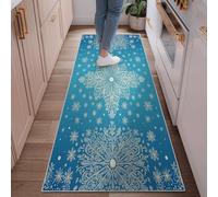 Snowflake Runner Rug, Winter Elegant Floral Swirl Winter Blue Non-Slip Home Floor Rectangle Print Carpet for Kitchen Entryway Bedside Laundry Decor 2x6 Ft