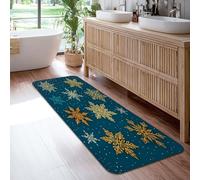 Snowflake Runner Rug, Winter Festive Dots Ornament Winter Teal Non-Slip Home Indoor Pattern Carpets Non Shedding for Kitchen Bathroom Entryway Bedside Decor 2x6 Ft