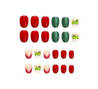 Snowflake Scintillate French Tip Press on Fingernail Short Oval False Fingernail for Christmas Party Daily Use Easy to Apply Elegant Oval False Fingernail