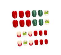 Snowflake Scintillate French Tip Press On Fingernail Short Oval False For Christmas Party Daily Use Easy To Apply Easy Apply