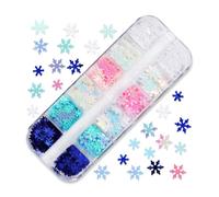 Snowflake Sequins,12 Grids 3D Colorful Christmas Flakes Sticker Decals