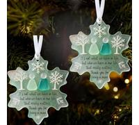 Snowflake-Shaped Sea Glass Friendship Decor, 3D Sea Glass Snowflake Friendship Christmas Tree Hanging Ornament, Thank You for Being in Mine Seaglass Christmas Keepsake Decor Gifts for Friends (2PCS)