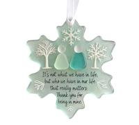 Snowflake Shaped Sea Glass Friendship Decor - Handmade Sea Glass Ornament, Friendship Christmas Ornaments - Christmas Tree Pendant & Winter Decoration Gift for Friends (Flat Model)