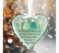 Snowflake Shaped Sea Glass Friendship Decor, Snowflake Ornament Hanging Decoration, Heart Ornament Friendship Decor for Christmas Tree Decoration for Best Friends (Heart-3D)