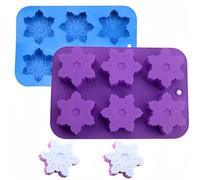 Snowflake Silicone Molds,Accfore 2 Pack Cake Pans Cookie Trays Handmade Soap Making Molds Also for Chocolate Pudding Jelly Muffin Cups Kitchen Baking Decoration(Blue/Purple) (2 Pack)