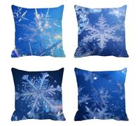 snowflake Sofa Cushion Covers 65 x 65 Outdoor Cushions Set of 4, navy blue Decorative Pillows Large Cushions, Linen Cushion Cover Square Garden Pillow Cases, for Home Decor, a-893