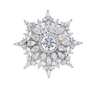 Snowflake Starburst Brooch Pin for Women, Silver-Tone Cubic Zirconia Crystal Star Flower Brooch
