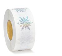 Snowflake Sticker Roll, 500pcs Blue Snowflake Stickers, Self Adhesive Round Christmas Stickers, for Card Making Envelope Sealing DIY Gift Party Supplies