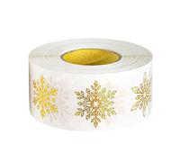 Snowflake Stickers Roll, Round Adhesive Glitter Snowflake Christmas Stickers | Winter Holiday Envelope Scrapbook Seal | for Journal Greeting Cards Crafts Box Tags