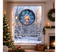 Snowflake Suncatcher Stained Glass Window Hanging R12 | Housewarming Gift, Indoor Outdoor Window Accent, 7.8 inch, Home Window Display