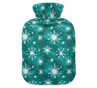 Snowflake Teal Background Hot Water Bottle with Velvet Cover Hot Water Bag for Pain Relief 2L, Neck Cramps Shoulders Pain Relief, Hot Cold Pack