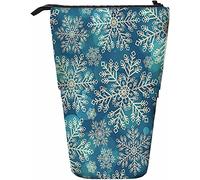 Snowflake Telescopic Pencil Stationery Case Pens Storage Box with Zipper Closure for Women Men Boys Girls Classic Floral Geometric Winter Snow Elegant Luxury Ice Repeat Modern
