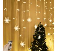 Snowflake Window Curtain Lights, 4m 96 LED Snowflake Christmas Icicle Lights with Remote,18 Drops,8 Modes Twinkle Fairy Light for Christmas Tree,Bedroom,House, Holiday,Yard Decoration(Warm White)