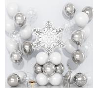 Snowflake Winter Wonderland Balloons, Silver and White Latex Balloon Kit with Snowflake Helium Foil Balloon Set for Ice Snow New Year Festival Winter Onderland Baby Shower Christmas Party Decorations