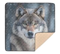 Snowflake with Cool Wolf Baby Play Mat for Floor, 50x50 inch Playpen Mat,Thicken Soft Non-Slip Tummy Time Mat for Toddlers and Infants