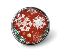 Snowflakes and Christmas trees Bohemian Psychedelic Peacock Mandala Lapel Pin Round Brooch for Men & Women Alloy Suit Accessories, 1" Lightweight Tie Pin