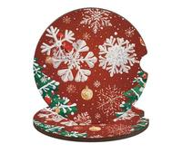 Snowflakes and Christmas Trees Car Coasters for Cup Holders 2 Pack Absorbent Drink Coaster Wooden Coasters with Cork Base Universal Fit Cup Holder Inserts for Car Interior Protection