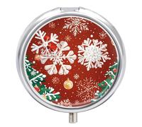 Snowflakes And Christmas Trees Pill Box Travel Pill Organizer 3-Compartment with Mirror Design Portable Round Medicine Case for Vitamins, Jewelry & Essentials Durable Pocket Pillcase for Purse, Campin