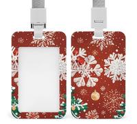 Snowflakes and Christmas Trees Retractable ID Badge Holder with Lanyard Vertical Badge Reel Keychain Clip Name Tag Id Card Holder Protector for Nurse Officer Teacher Security Staff Women Men