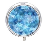 Snowflakes and Ice Crystals Round Pill Box Organiser 3 Compartment Medicine Case
