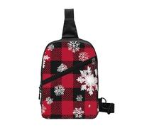 Snowflakes Checkered Foldable Sling Bag for Men Women Water Resistant Chest Bag Red Buffalo Plaid Fanny Pack Crossbody Backpack for Travel Hiking Sports