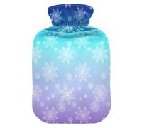 Snowflakes Gradient Blue Purple Hot Water Bottle with Soft Cover Feet and Bed Warmer Hot Water Bag for Neck, Shoulder and Menstrual Cramps