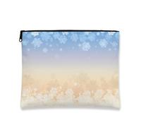 Snowflakes Makeup Bag, Blue Gradient Frosted Cosmetic Travel Pouch for Women, Portable Small Canvas Zipper Organizer, Winter Skincare Toiletry Bag, Blue, 7x9 Inch, Snowflakes