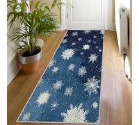 Snowflakes Runner Rug, 80x150cm, Blue Watercolor Home Decor Long Front Door Mat Washable Winter Snow Print Runners for Hallway Entryway Bedroom Living Room Kitchen Non-Slip Non-Shedding Wj291