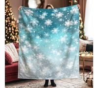 Snowflakes Throw Blanket, Winter Festive Stars Sparkles Winter Turquoise Fuzzy Blanket Compact Decorative Aesthetic for Couch Sofa Bed Car Lap Chair Office Desk 60x80 Inch