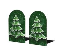 Snowflakes Tree Book Ends 1 Pair Christmas Wooden Bookends for Shelves Heavy Duty Bookshelf Holder with Anti Slip Base, Book Stopper for Home Office Library
