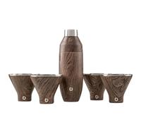 Snowfox Insulated Stemless Martini Glasses Set of 4 (8oz) & Cocktail Shaker (22oz), Vacuum Insulated Stainless Steel for Cold Drinks, Lid With Jigger & Built In Strainer, Bar Accessories, Dark Walnut