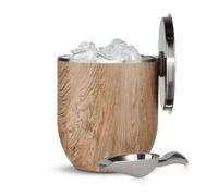 SNOWFOX Premium Vacuum Insulated Double Wall Stainless Steel Ice Lid/Scoop Bar Accessories-Large Elegant Party Bucket-Chills Several Bottles-Beautiful Entertaining, 3 Liters, Natural Teak