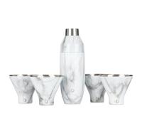 Snowfox Premium Vacuum Insulated Stainless Steel 22oz Cocktail Shaker and 4 Martini Glass Set-Home Bar Accessories-Elegant Drink Mixer-Leak-Proof Lid with Jigger & Built-in Strainer-Marble
