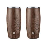 SNOWFOX Premium Vacuum Insulated Stainless Steel Beer Glass, Home Bar Accessories, Elegant Bartending, Lightweight Pint Glasses, Sleek Drinkware, Frosty Beverages Stay Cold, 18oz, Set of 2,Dark Walnut