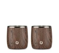 Snowfox Premium Vacuum Insulated Stainless Steel Whiskey Rocks Glass - Set of 2 - Old Fashioned, Whiskey, Lowball Glasses - Elegant Home Bartending - Beverages & Cocktails Stay Cold - Dark Walnut