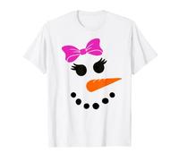 Snowgirl Girl Face Cute Pink Bow Cute Girls Snowman T-Shirt