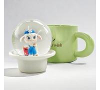 Snowglobe Mug Adorable Ceramic Cup ,Cute lamb Snow Globes Lid Decorations, Large Cute Festive Ceramic Coffee Cup, Winter Xmas Birthday Tabletop Drinkware Teacup Gifts for Adults Kids Men Women（Green)