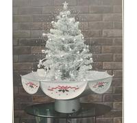 Snowing Mini Christmas Tree - Silver - 75cm/2ft6in Tall - Complete with Lights; Baubles;Snow; (SILVER)