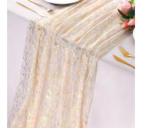 Snowkingdom 10 Ft Gold Table Runner, Sheer Chiffon Tulle Cheesecloth Golden Sequin Glitter Metallic Foil, Gold Party Table Decorations Centerpiece for Wedding Birthday Christmas Bridal Baby Shower