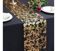 Snowkingdom 2 Pcs Black and Gold Table Runner, 11 x 108 Inch Gold Metallic Foil Glitter Runners for Party, Table Centerpieces Decorations for Birthday Wedding Graduation Fall Thanksgiving Christmas